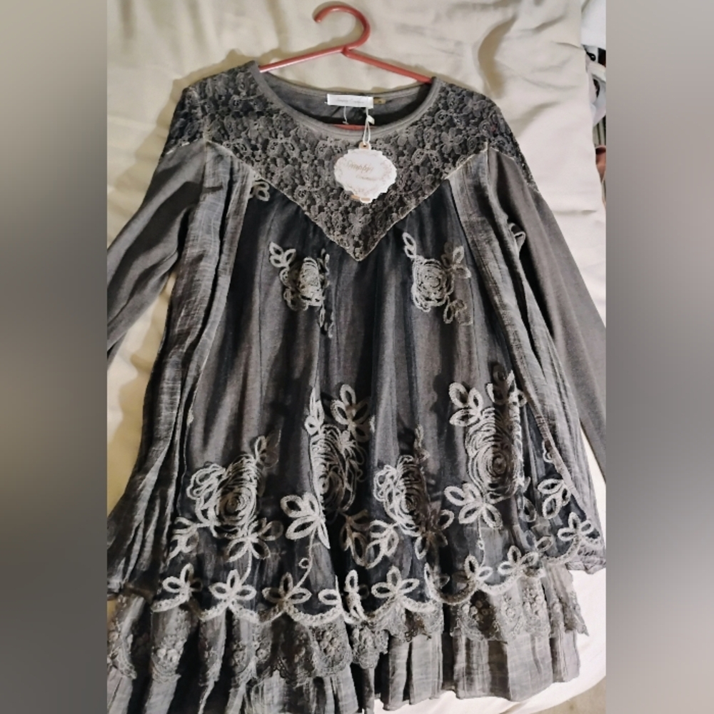 Simply Couture Dark Brown Lacey Blouse,  Sz Small